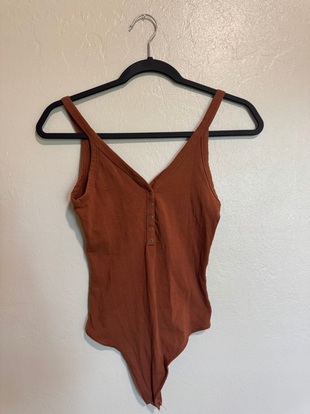 Abercrombie Soft A&F Rust Brown V-Neck Henley Bodysuit S